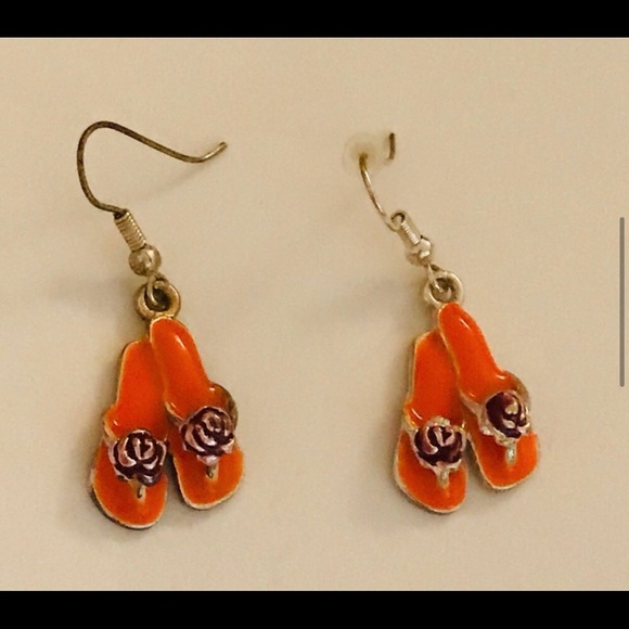 New 3 Pair Blue Red Orange Sandals Enamel Earrings - Picture 2 of 16
